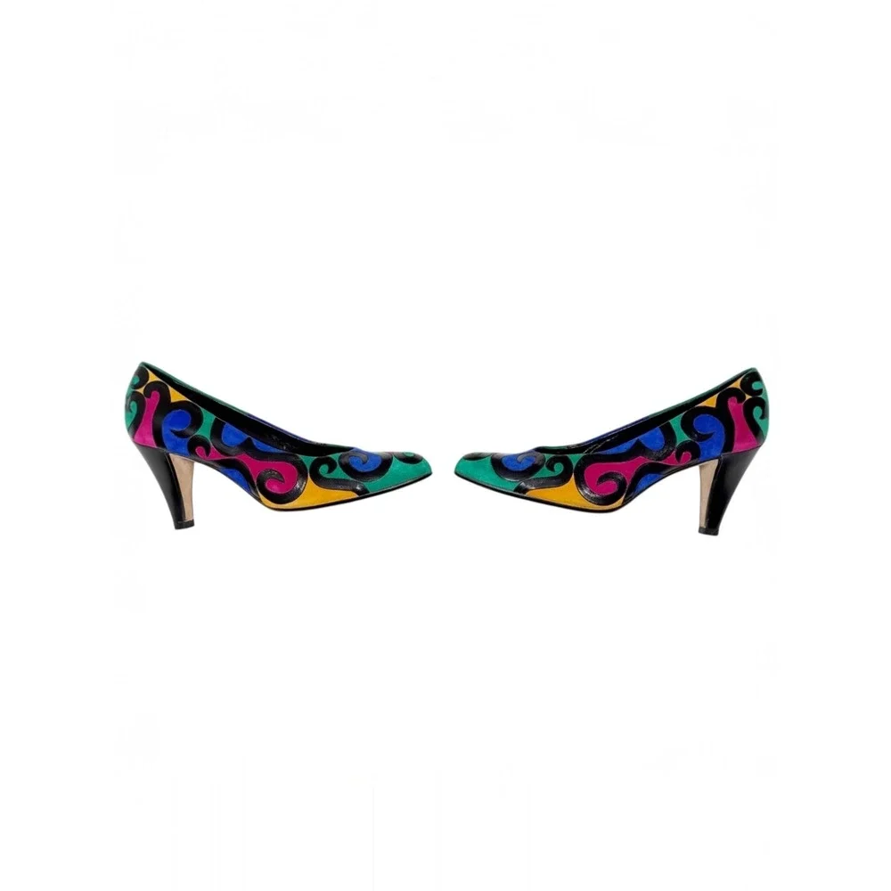 Andrea Pfister Neiman Marcus Vintage Pumps Multi Color Swirl Leather Heels 7.5 - Picture 3 of 7